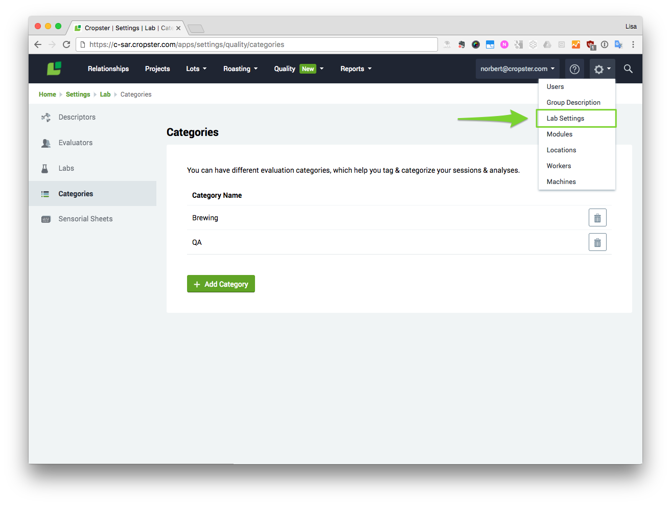 Categories and new setting options